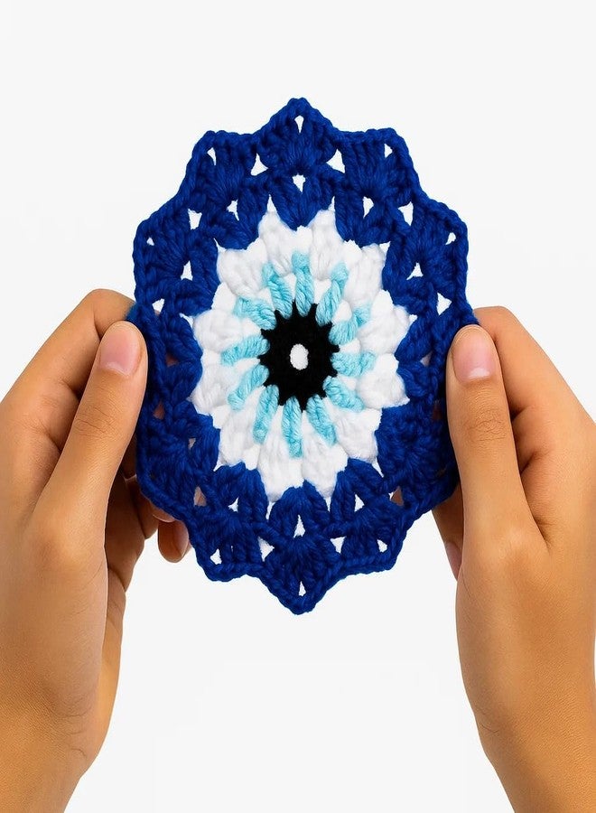 RITIKA CRAFT ريتيكا كرافت، مفرش طاولة/قاعدة أكواب شاي من الصوف المحبوك يدوياً على شكل عين شريرة - 5 بوصة (عبوة من 6 قطع) - Image 5